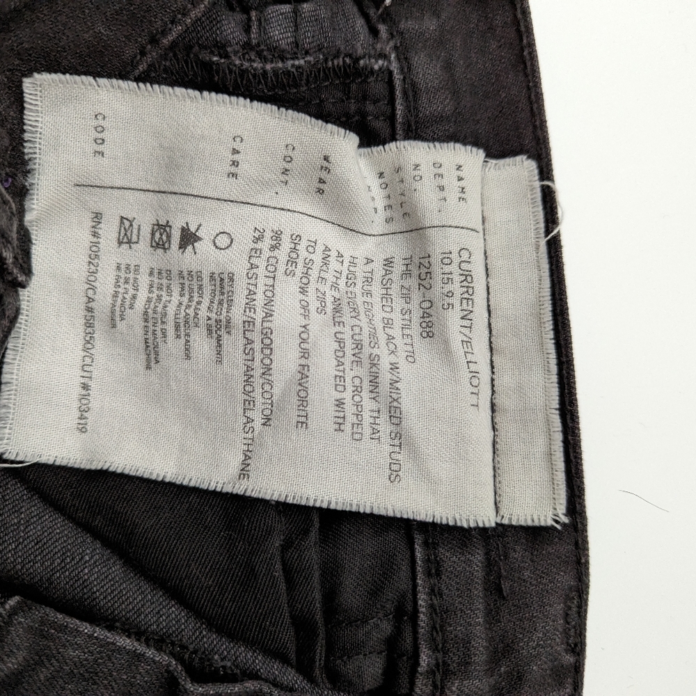Current/Elliott Black Jeans with Studs on Ankle Zip, Size 25 - Picture 4 of 5